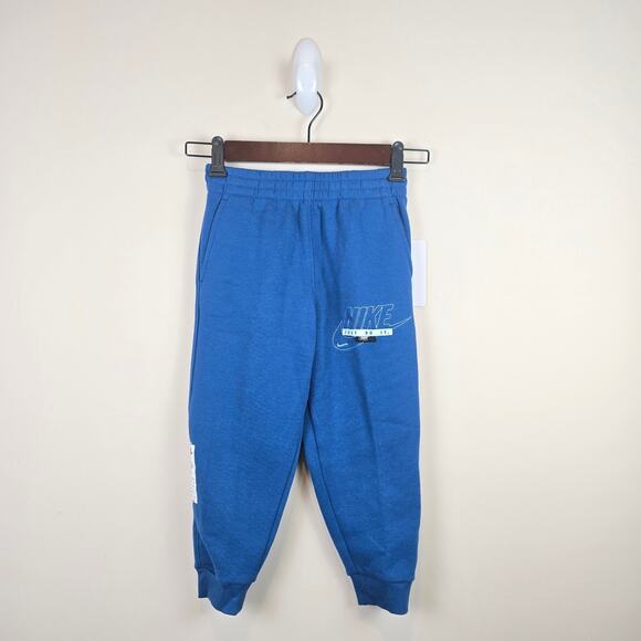Nike Fleece Sweatpants Size 5 Court Blue Patches Just Do It Pockets - Picture 1 of 6